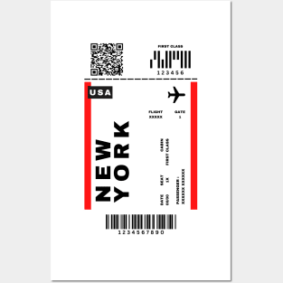 New York Boarding Pass United States Destination Ticket Posters and Art